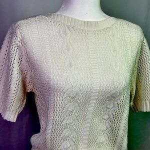 Vintage 80s White Knit Sweater Tee Size Large